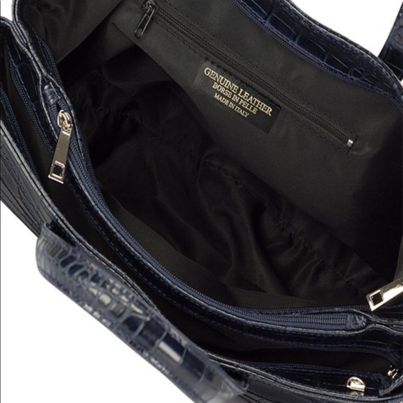 NWT Lisa Minardi Croc Embossed Leather Satchel/Bag - Picture 3 of 10